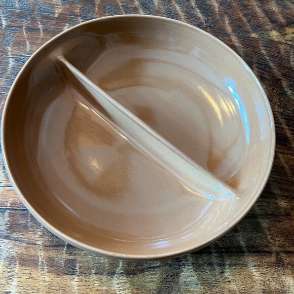 Vintage Russell Wright Mid-Century Divided Stoneware 10" Brown Dish - Picture 1 of 8